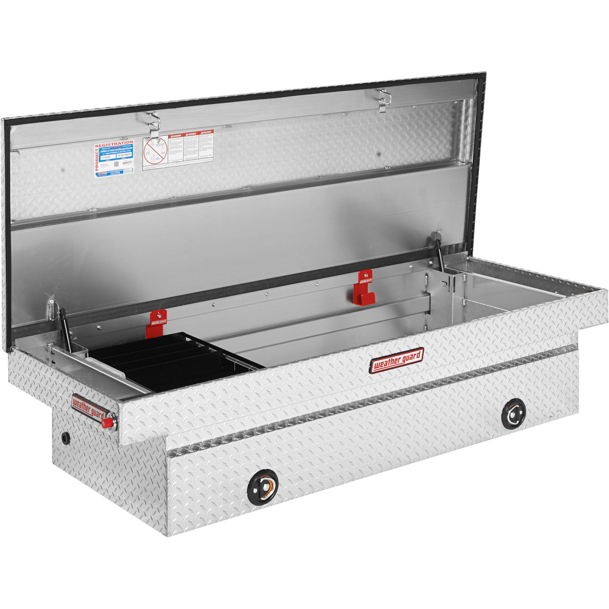 Weather Guard Full-Size Extra-Wide Saddle Box Truck Tool Box — Aluminum, Diamond Plate, Rotary Latches, 71.5in. x 27.5in. x 18.5in., Model# 117-0-02